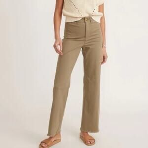 Marine Layer Bridget Full Length Wide Leg Pants Army Green Raw Hem Size 6